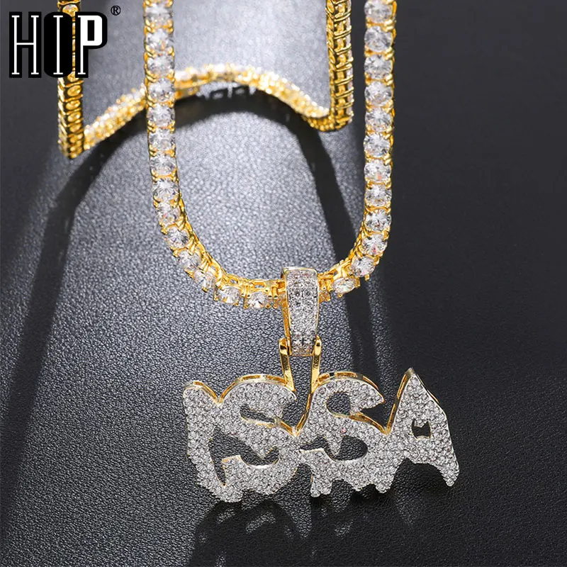 Хип-хоп Bling Iced Out CZ золотые буквы ISSA подвески и ожерелье s микро закрепило для