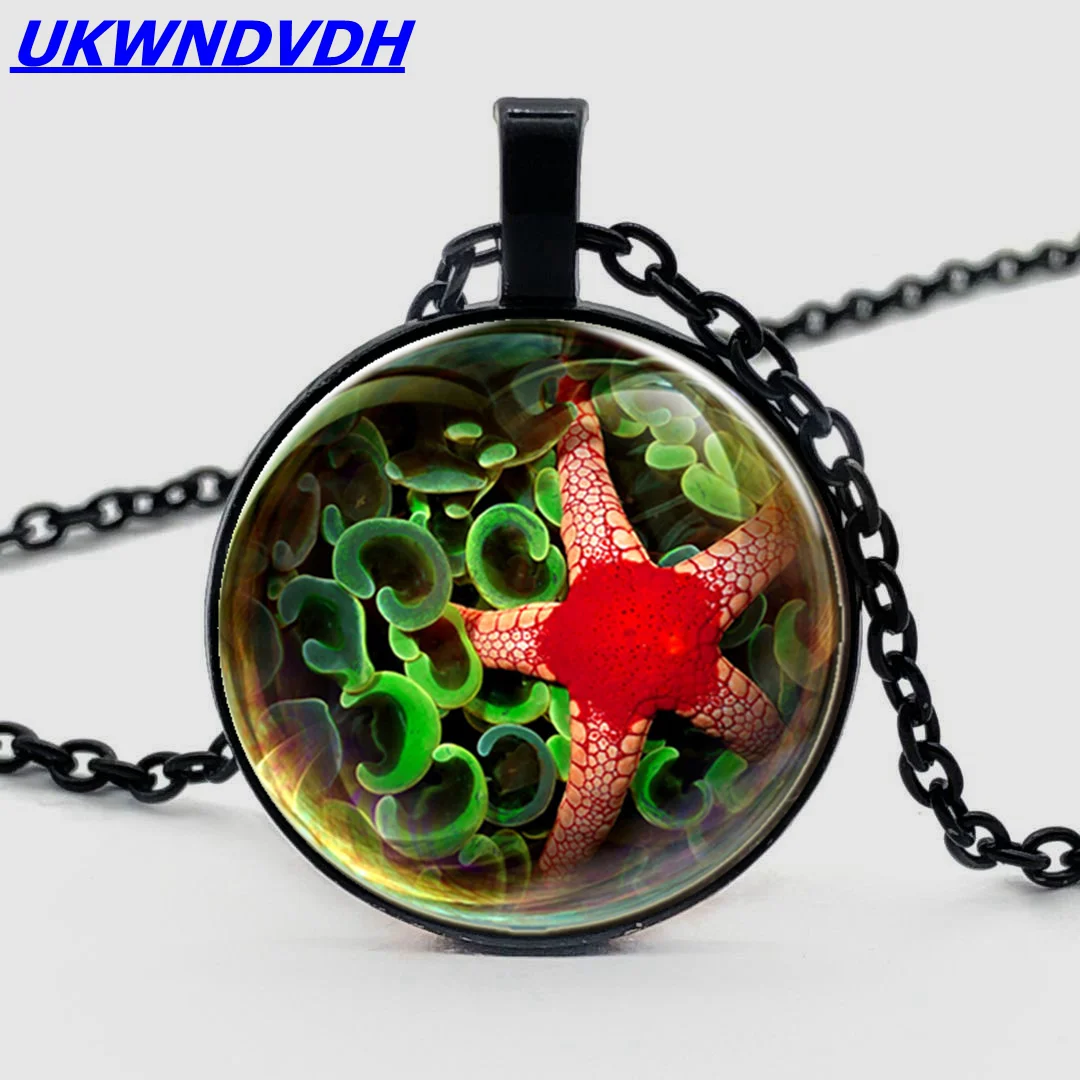 

2019 Undersea World Red Starfish Pendant Necklace Silver Plated Necklace Popular Sweater Chain