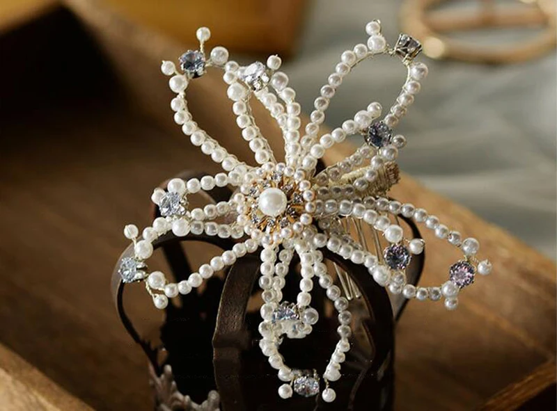 

NiuShuya Bridal Accessories White Pearl Hairband Hair Side Clip Headdress Fashion Wedding Travel Hair Accessories