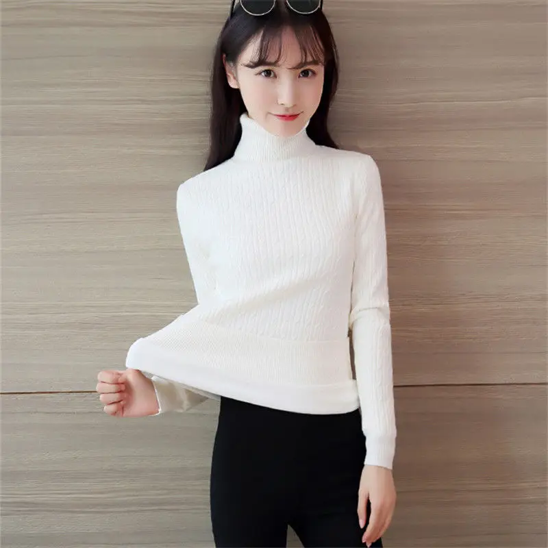 0.65 High Grade Velvet Plus New Arrival Thick Winter Knitted Women Sweater Turtleneck Pullovers Size MAX Weight 85kg | Женская одежда