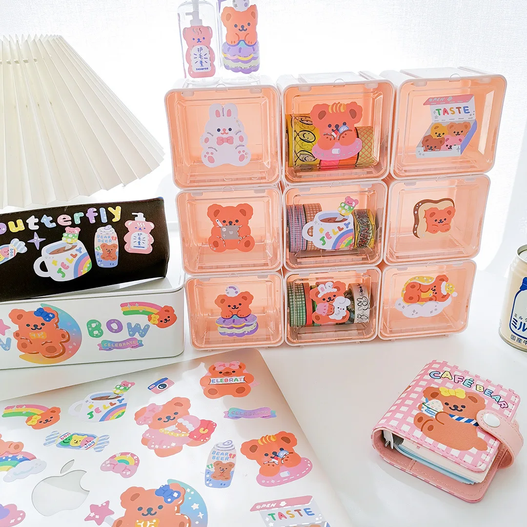 Mohamm 1Pcs Milkjoy Series Ins Korean Flashing Bear Stickers DIY Seamless Computer Decorative Paper Creative Stationery | Канцтовары для