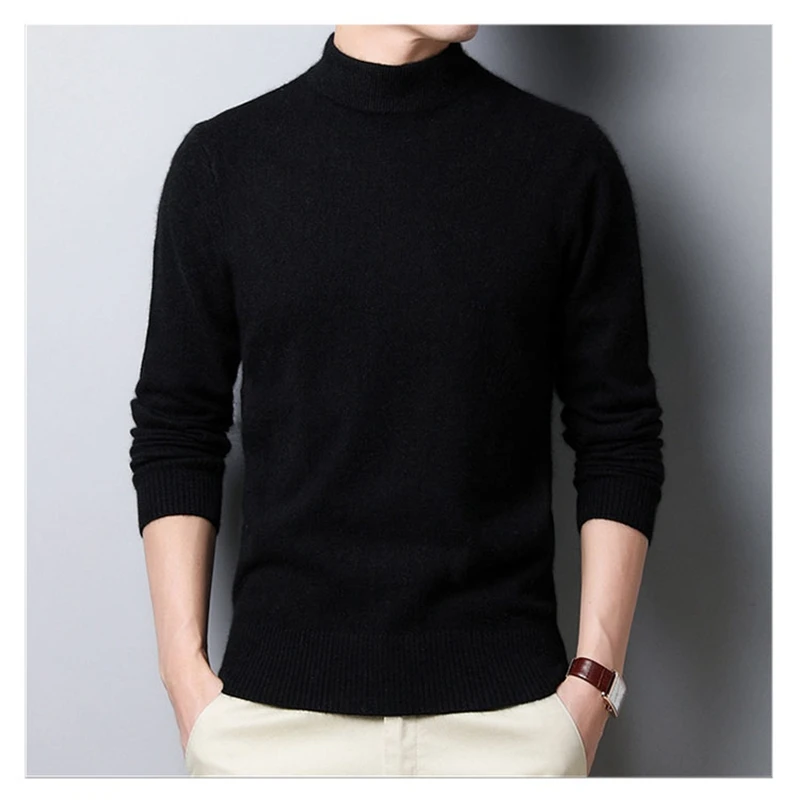 

Autumn And Winter Youth Middle Aged Half High Collar Inside With Bottom Knitted Sweater Slim Middle Neck Sweater Male
