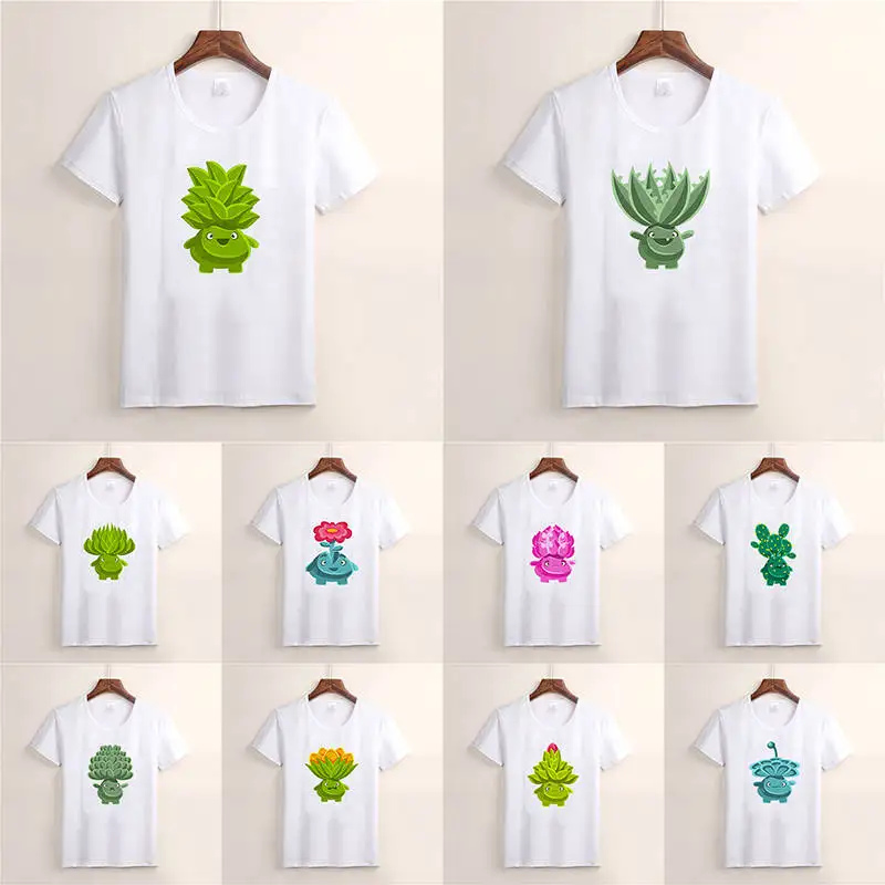 Милая Белая футболка женская новая с принтом растений кактуса суккулентов