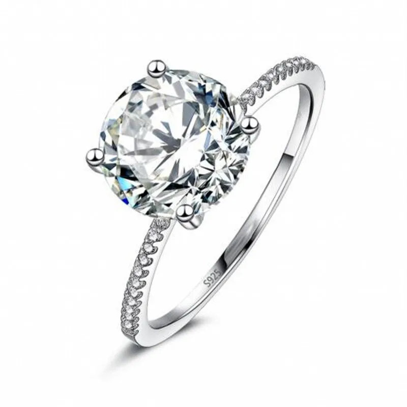 Классическое роскошное кольцо из настоящего серебра 925 пробы бриллиантовое 2Ct 10