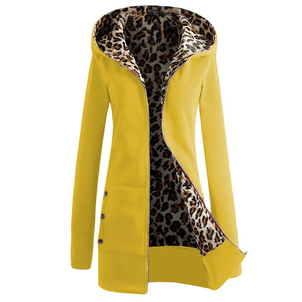 

2020 New Leopard Hoodie Sweatshirt Women European and American Casual Plus Velvet Big Size Long Sleeves Zipper Thick Coat