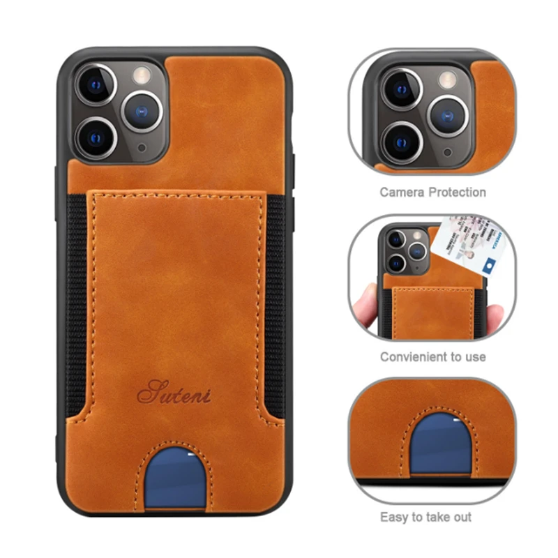 

Luxury Card Holder Slots Leather Phone Case For iPhone 12Pro MAX 11 Pro Max Business Men Women ID Bus Card Pocket Wallet Cover