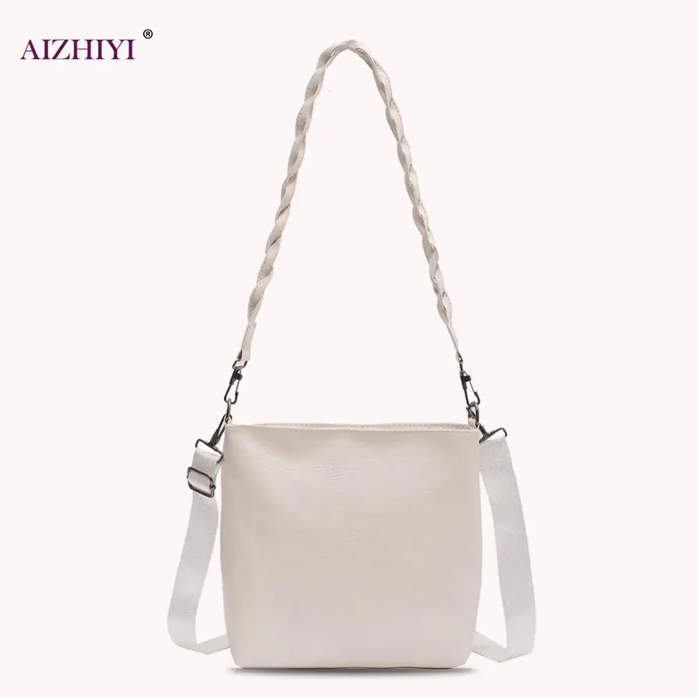 

PU Leather Crossbody Bags SimpleSolid Color Summer Lady Braided Strap Bucket Female Simple Totes for Women 2020 Trend