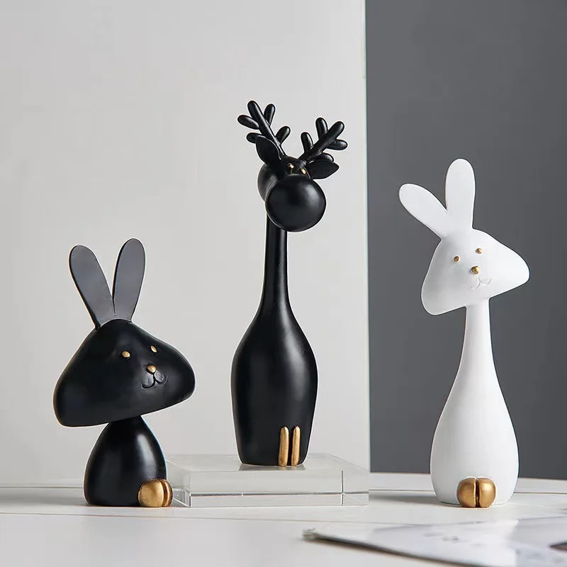 

Home Living Room Decor Simple Black White Modern Abstract Resin Animal Sculpture Statue Desktop Ornaments Creative Decoration