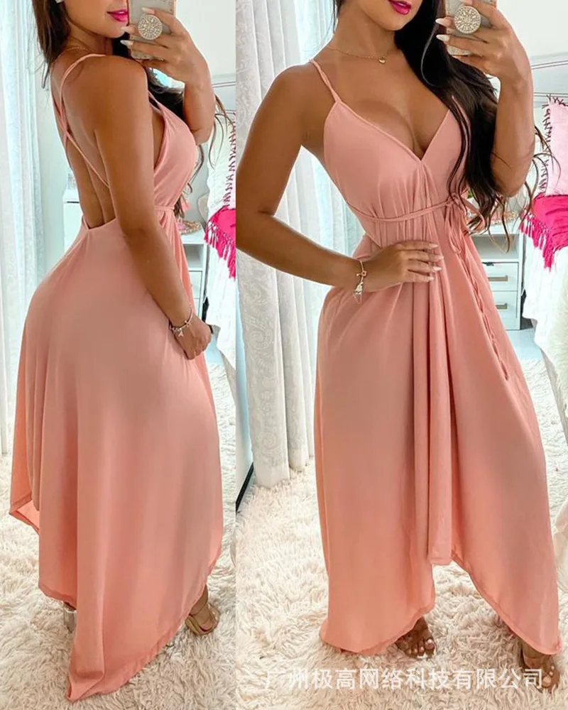 

Donsignet Women Dress 2021 New Summer Bandage Irregular Maxi Dress Women Fashion Sexy Backless Dress for Women Vestido Feminino