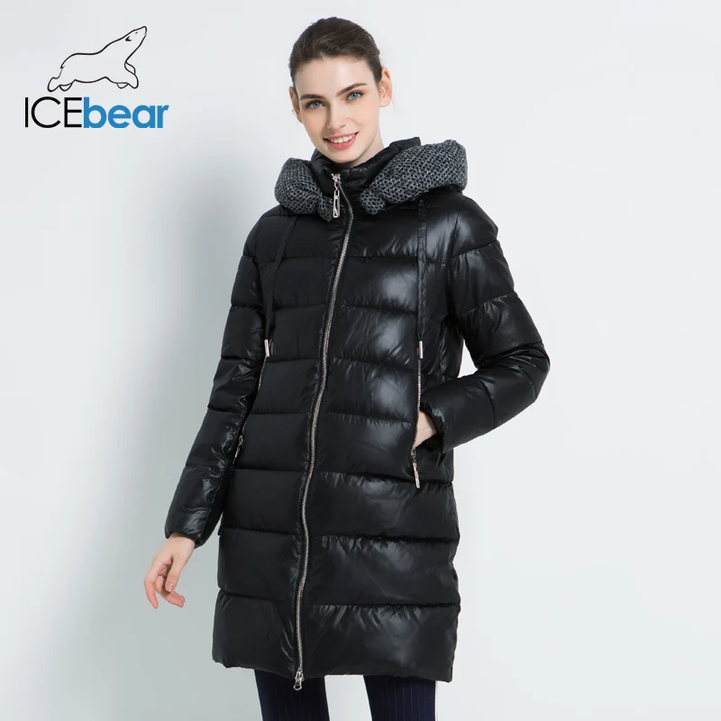 ICEbear Новинка женская зимняя куртка пальтоТонкая зимняя стеганая куртка Длинная Стильная парка с капюшоном; утепленная верхняя одежда GWD19600I
