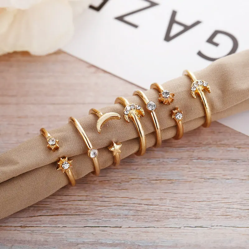 

New vintage crystal rings gold 2021 bohemian star moon ring for women midi finger ring ring set wedding ring jewelry present