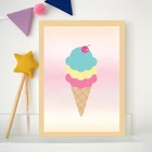 Мороженое плакат и принты десерт корейский стиль милый живопись на холсте, мультфильмы Цвет картина дом для детской комнаты картина на стену декора стен в детской комнате