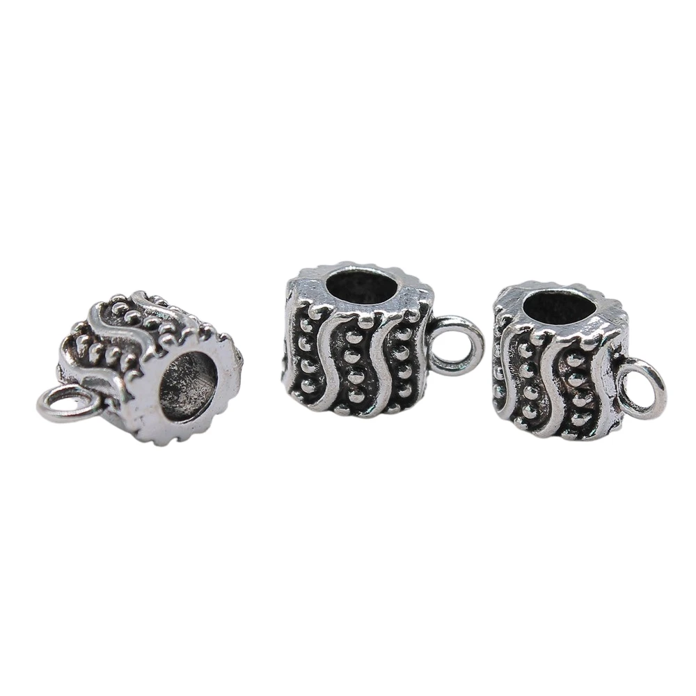 

WYSIWYG 10pcs 13x8x8mm Carved Pattern Tube Spacers Beads Big Hole Beads Bail Antique Silver Color Jewelry Findings