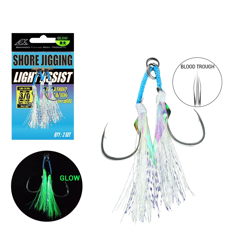 

JK LAI-L High Carbon Steel Hooks Luminous 2,1,1/0,2/0,3/0,4/0 CP Point Sea Fishing Slow Jigging Assist Fishhooks