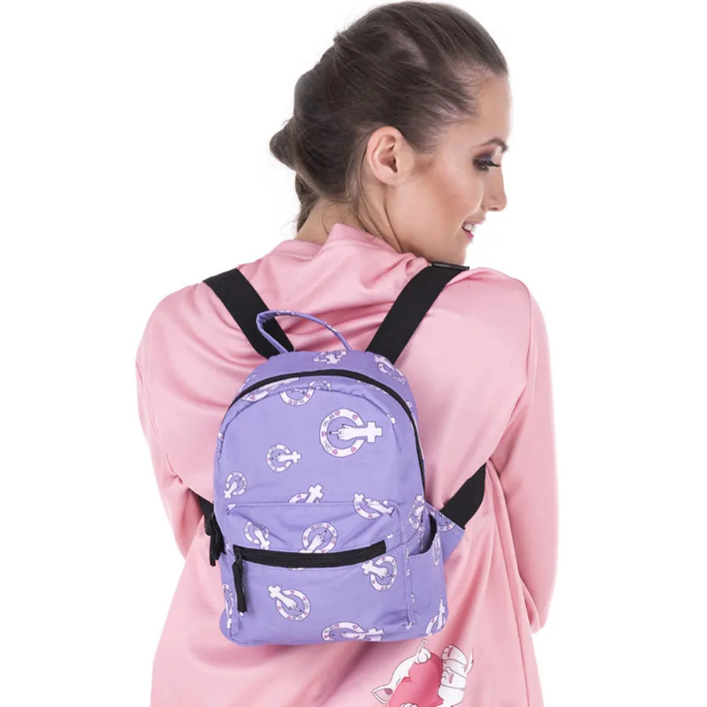 Women Backpack Mini Cartoon Funny Print Casual Children School Bag Small Purple Waterproof Travel Rucksack
