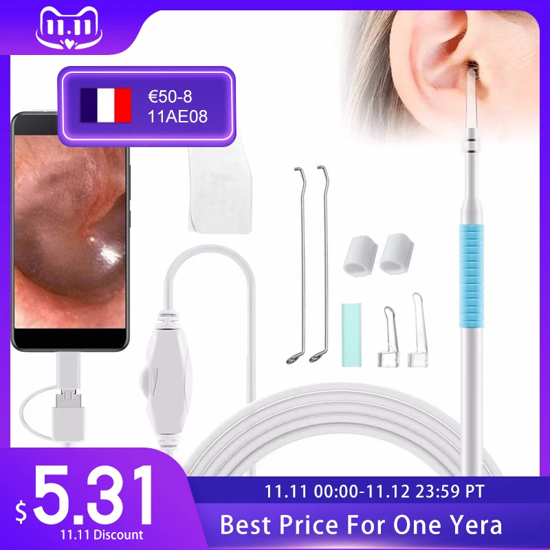 

Ear Endoscope 3 in 1 Ear Cleaning Tool HD Visual Ear Spoon Multifunctional Earpick 5.5mm Mini Camera Android PC Ear Otoscope