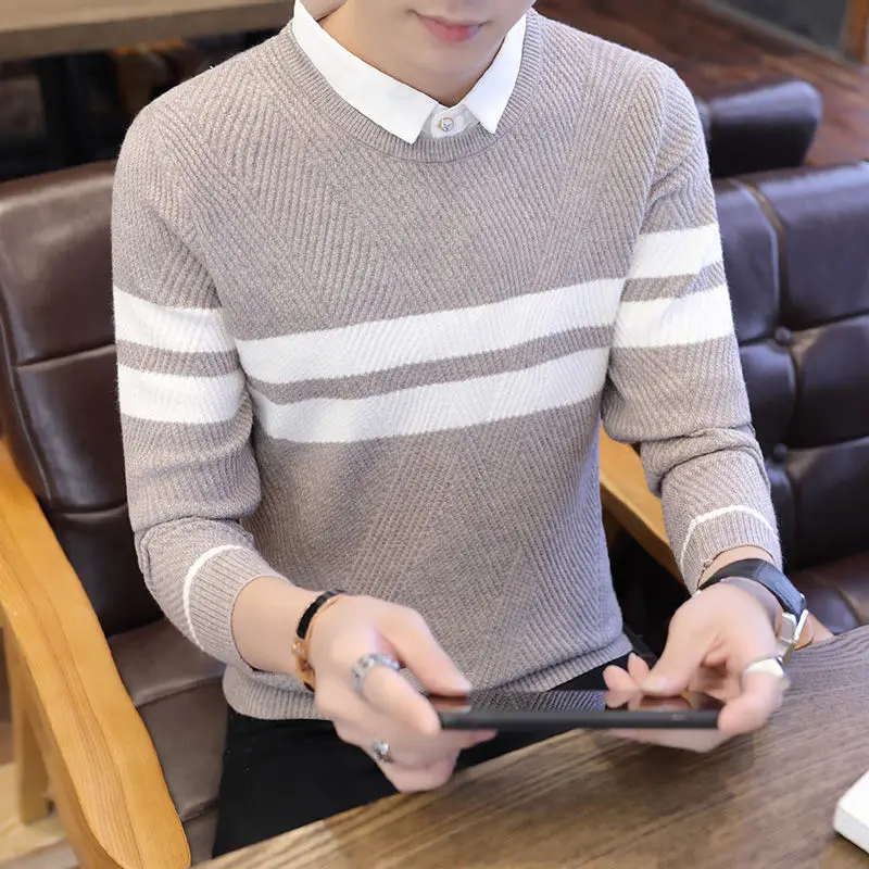 

Мужской свитер Новинка Весна-Осень корейский стиль светодиодный вязаный свитер с бархатным воротником осень-зима свитер