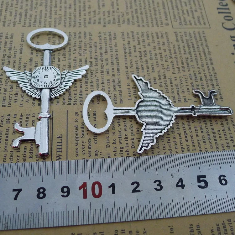 

Supplies For Jewelry Making 2pcs 44x75mm Antique Silver Color Wing Key Pendants