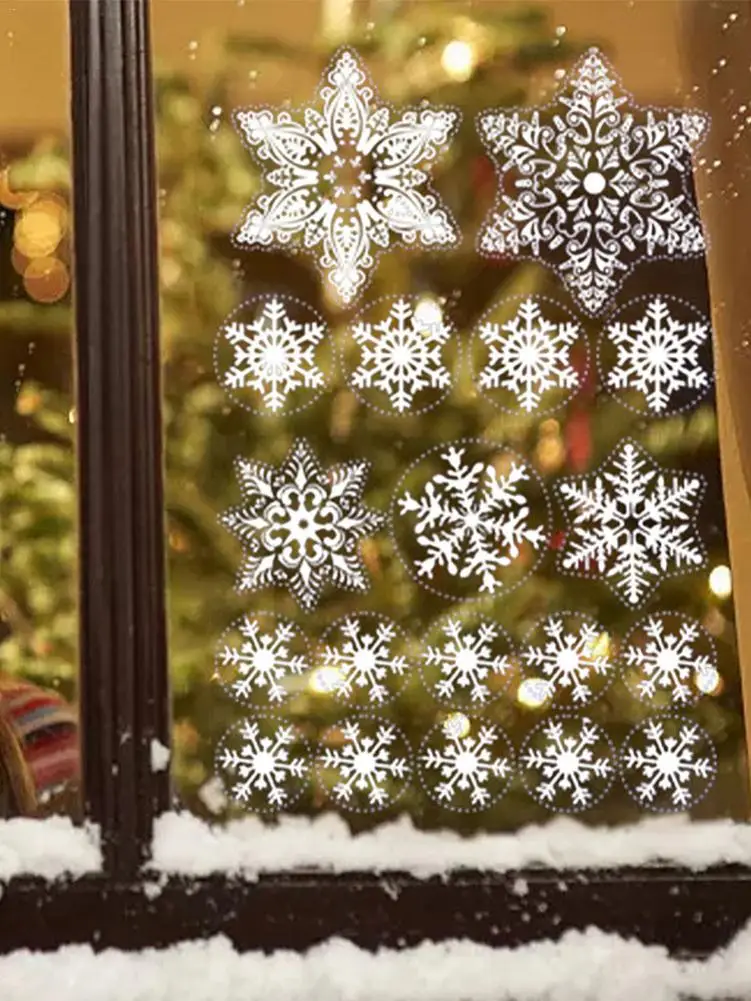 

Christmas Window Stickers 8 Sheet Double-Sided Snowflake Glass Sticker For Home School Office Party Supplies Classic Christmas