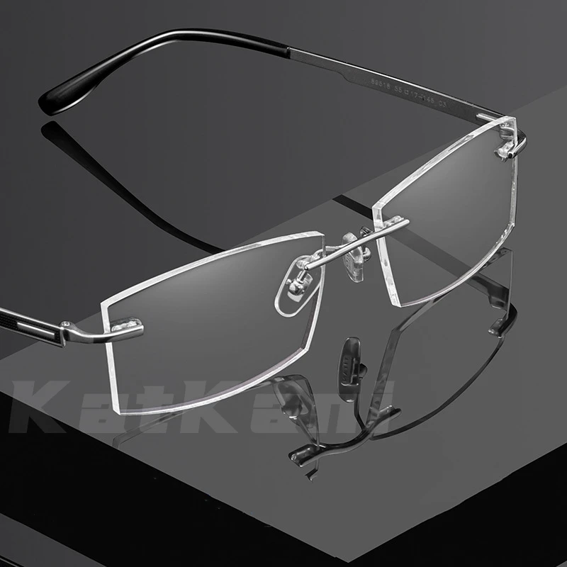 

YIMARUILI Men's Ultra-Light Pure Titanium Rimless Glasses Fashion And Comfortable Optical Prescription Eyeglasses Frame 89518