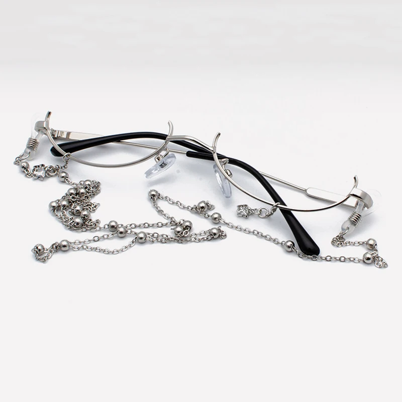 

Zilead Personalized Half-frame Lensless Glasses Fashion Colorful Metal Decorative Spectacles Women With Sliver MetalChain Unisex