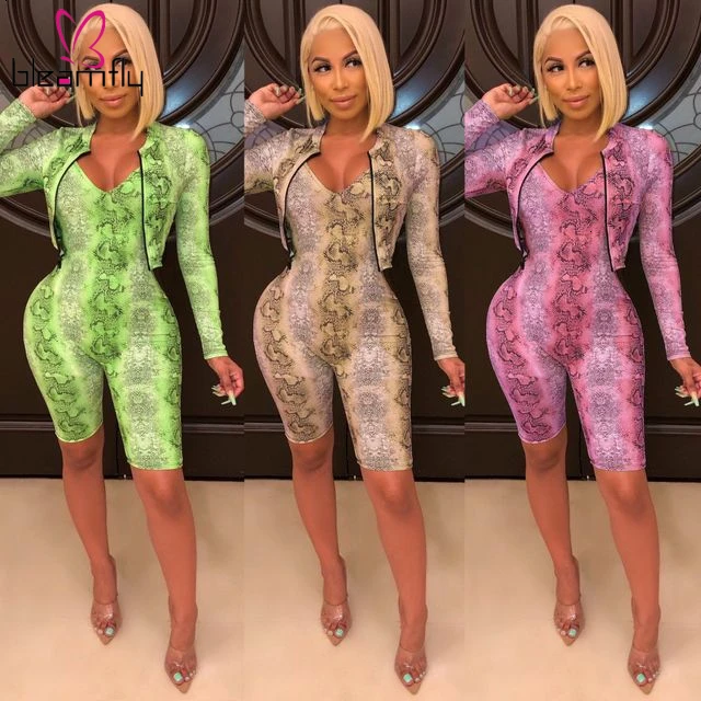 2019 женский летний Тренч с принтом змеиной кожи длинный рукав топ и облегающий