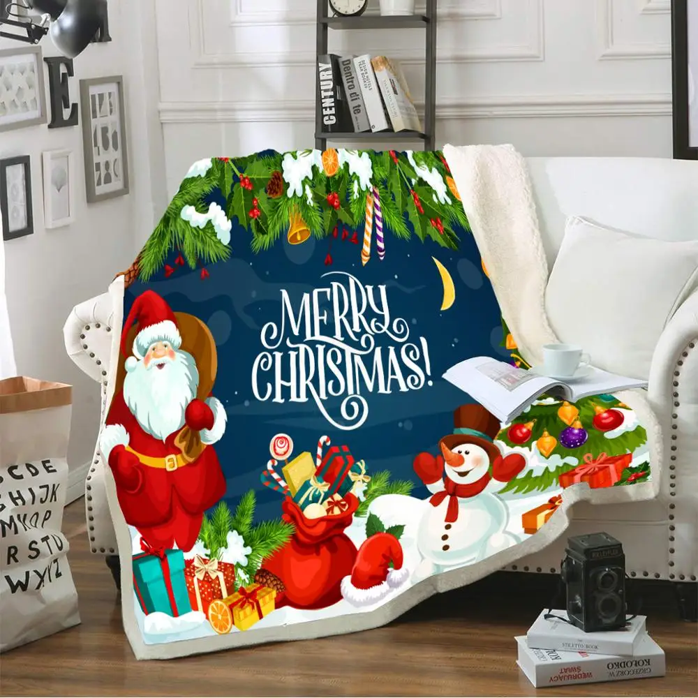 

Merry Christmas Flannel Blanket on Bed Sofa Home Textiles Plush Bedspread Cove for Boys Girls New Year's Gift /Christmas