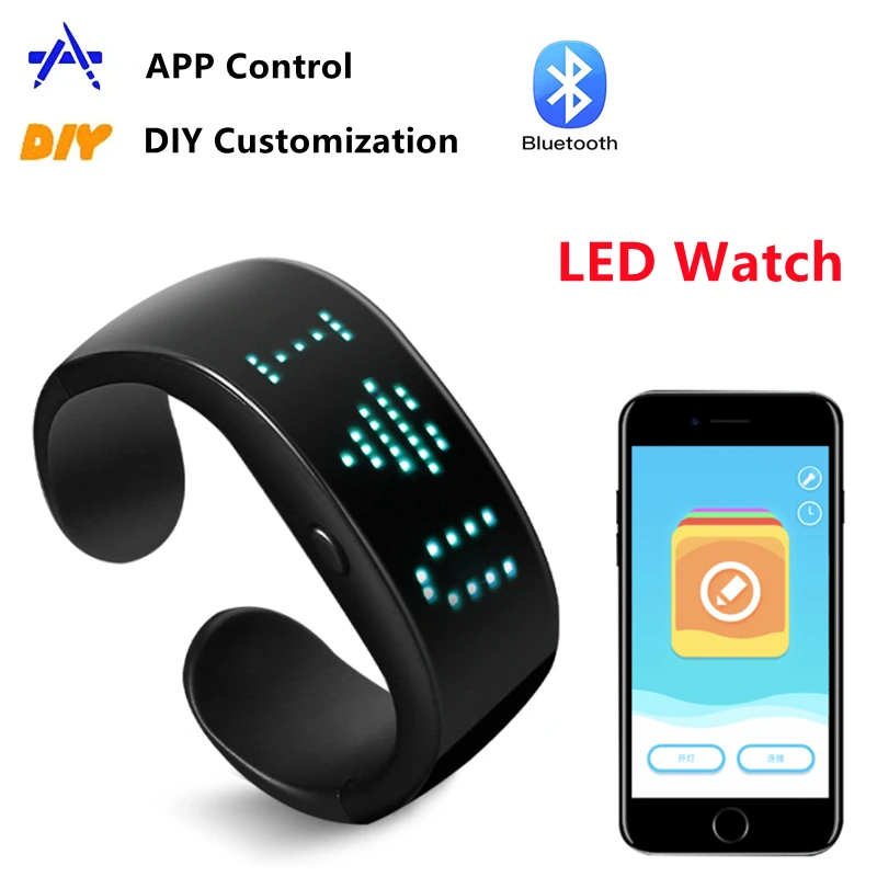 LED Display Bracelet Luminous Bracelet Bluetooth APP Editing Glowing Wristband DIY Your Own Patterns Smart Watch Party Supplies