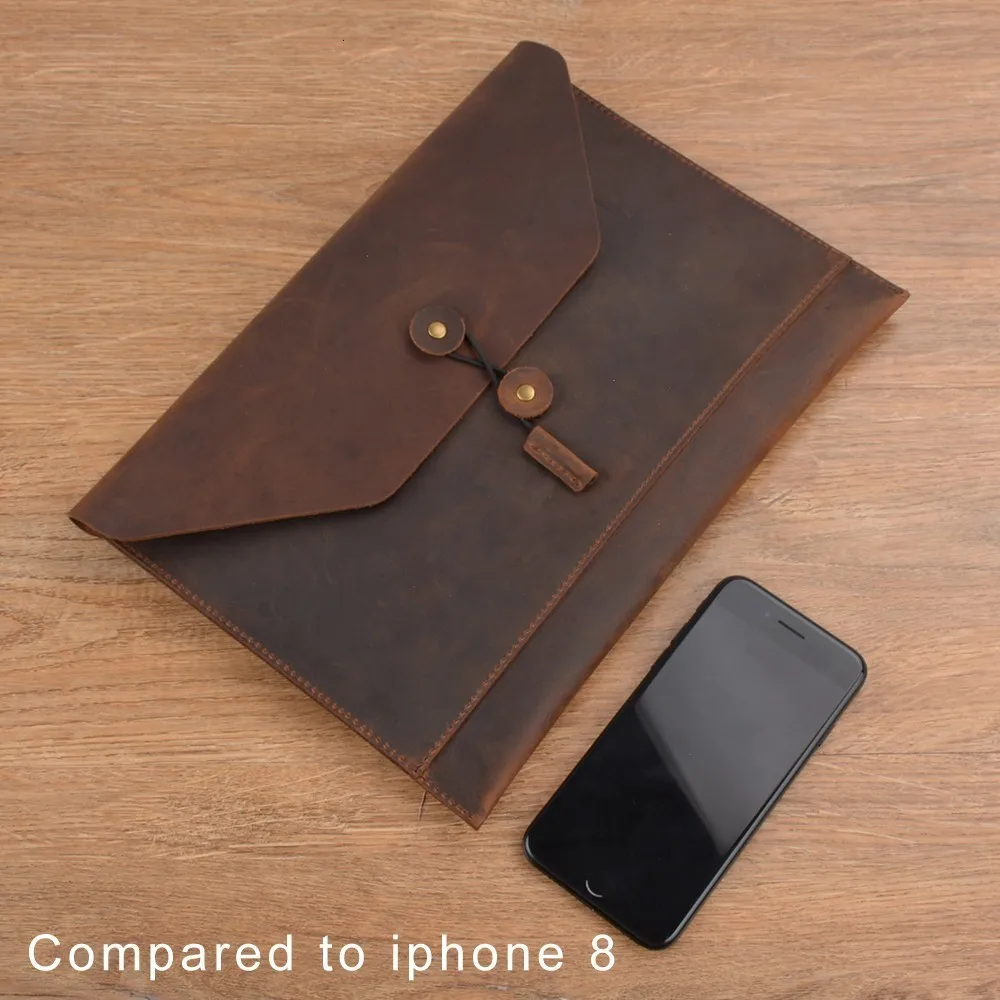

100 pieces/ Lot Moterm 100% Genuine Leather Men File Envelope Briefcase A4 Business Retro Style Document Portfolio Filing Bag