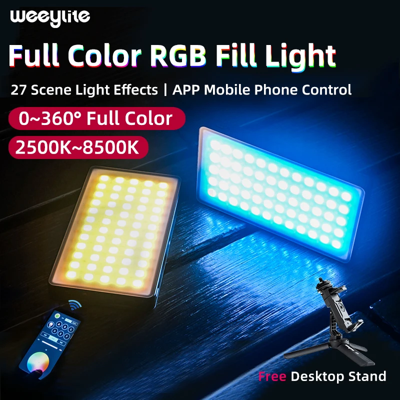 

Weeylite RB9 12W RGB LED Light Led Portable Panel Light Functional Full Color RGB Video Light Phone APP Control and Chargeable