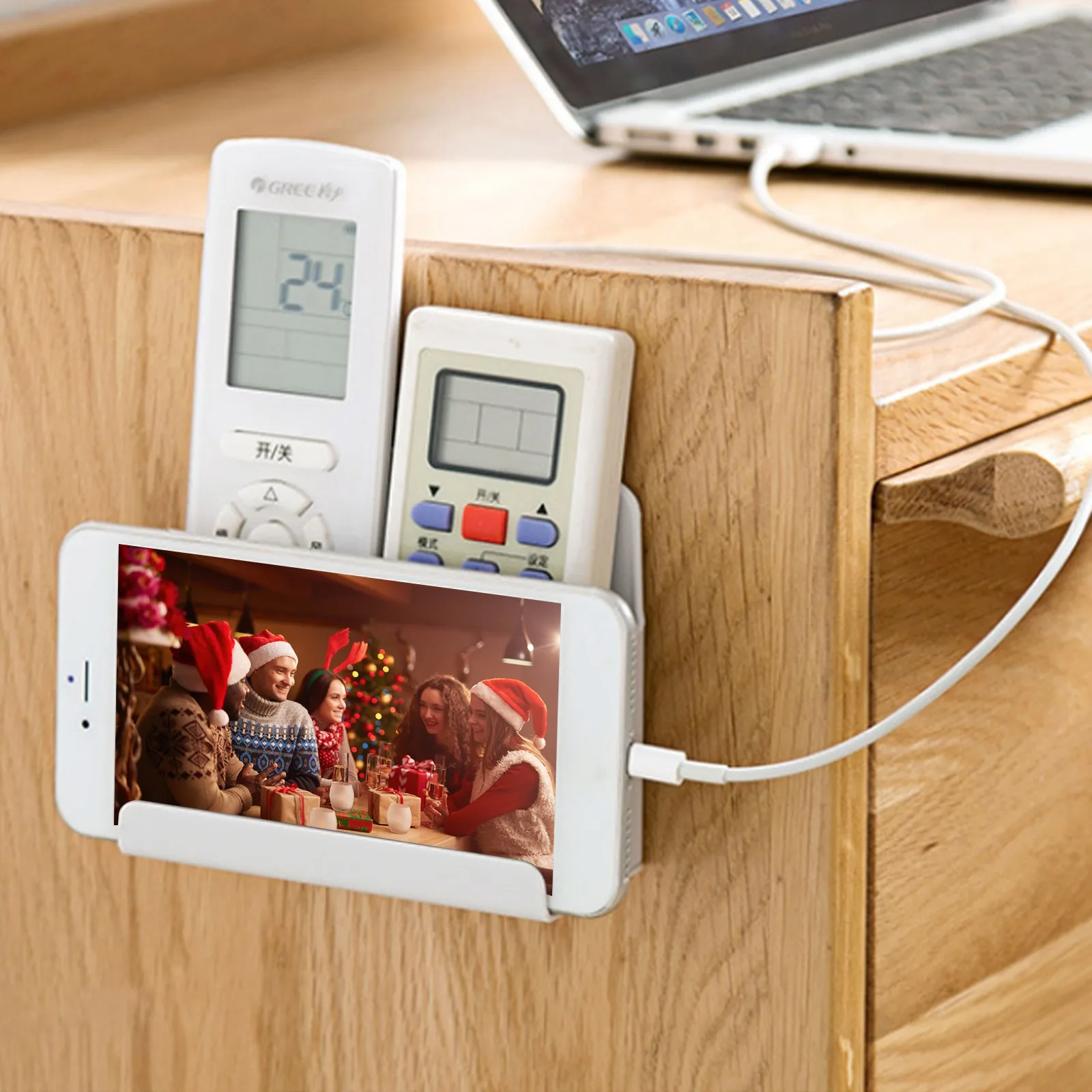 

1PCS Phone Holder Wall Mounted Organizer Storage Mobile Phone Plug Holder Stand Container Remote Control Air Conditioner Case