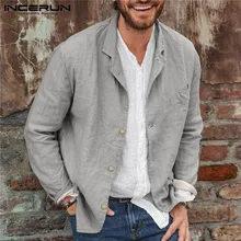 Men Solid Color Blazers Fashion Long Sleeve Lapel Suits Men Single Breasted Cotton Outerwear Men Leisure Cozy Blazer 5XL INCERUN (2)