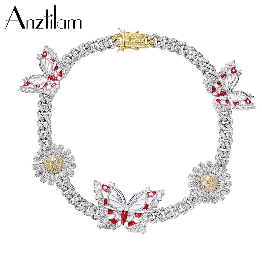 Ожерелье в стиле хип хоп для мужчин и женщин украшенное фианитами украшение