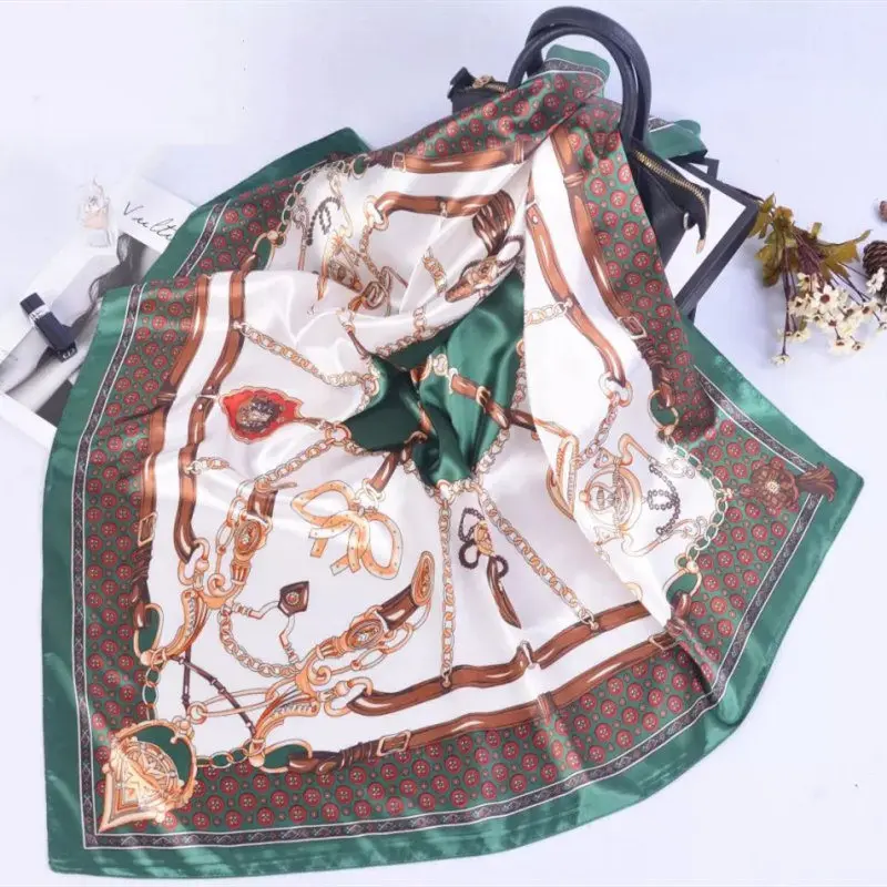 Шелковые шарфы для женщин с принтом Фуляр шелк-квадрат платки для головы хиджаб для леди Шелковые шали бренда и банданы 90 см большой шарф