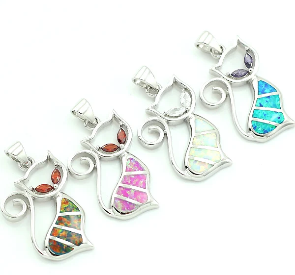 

Оптовая продажа Розничная торговля камнями огненного опала Женская Посеребренная Подвеска в виде кота для ожерелья 1 1/4''