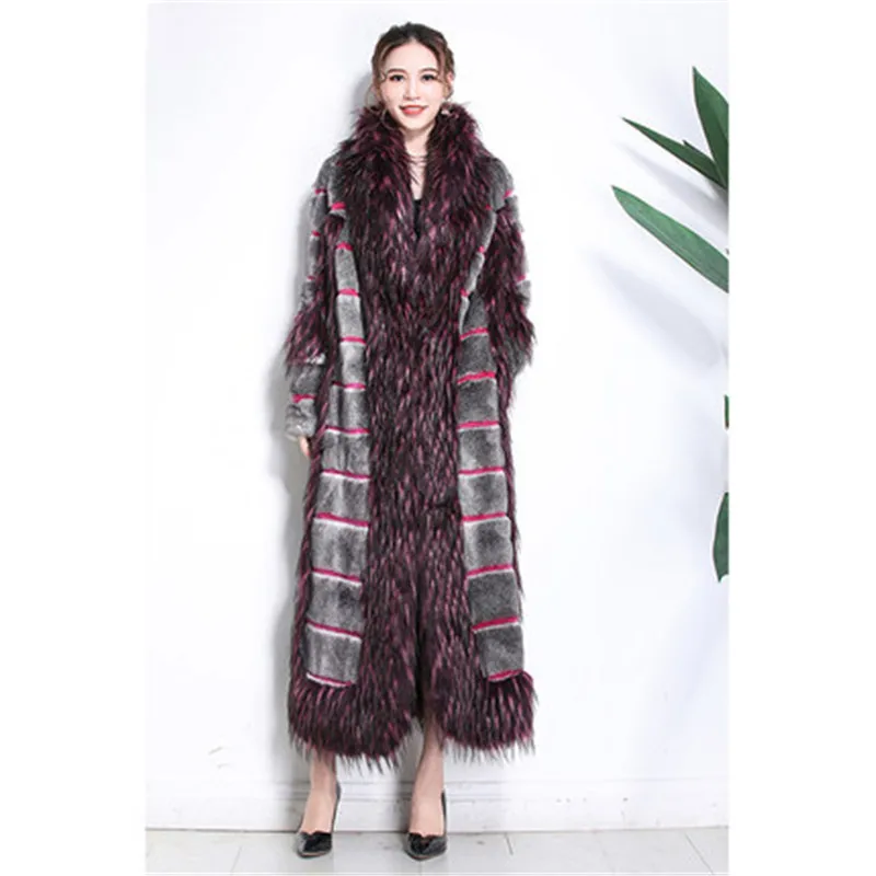 3XL Womens winter fashion 2022 luxury runway faux fur coat color block fluffy furry warm fake mink overcoat 870