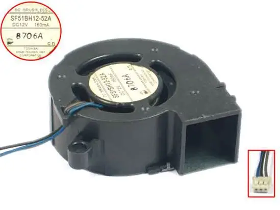 

SF51BH12-52A DC 12V 160mA 3-wire Server Cooling Fan