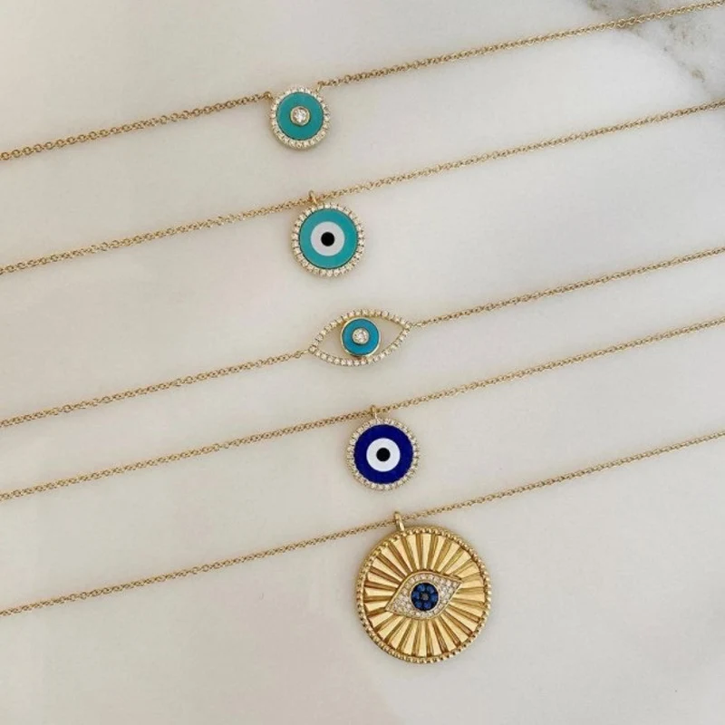 

Charms Evil Eyes Necklace For Women Vintage Ethnic Turkey Blue Eye Pendant Choker Clavicle Chain Necklaces Goth Bohemian Jewelry