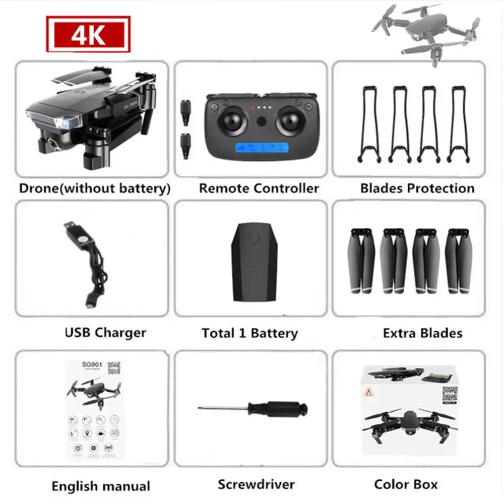 4K 1B ZLL SG901 камера Дрон 4K HD Двойная камера дроны Квадрокоптер FPV Профессиональные с GPS долгий срок службы батареи - Цвет: 4K 1B