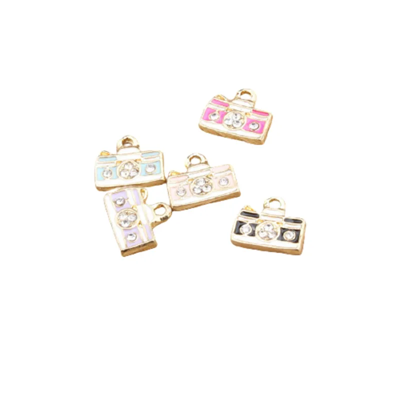 

10 шт./лот эмалевые Подвески с камерой, инкрустированные кристаллами