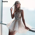 Женское свадебное платье в стиле боома, короткое Кружевное платье цвета шампанского без рукавов, с аппликацией и драгоценными камнями, пляжное платье невесты в стиле бохо