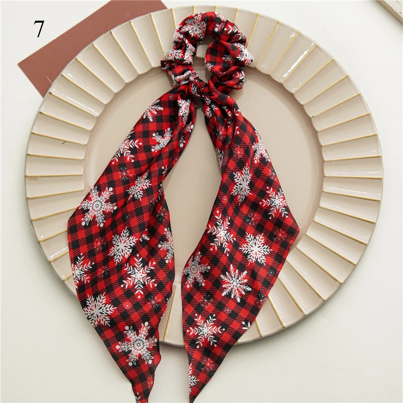 

Christmas Hair Bands Simple Women Hair Scrunchies Fashion Hair Tie Silk Scarf Ponytail Holder Triangle Streamer Hair Accessories