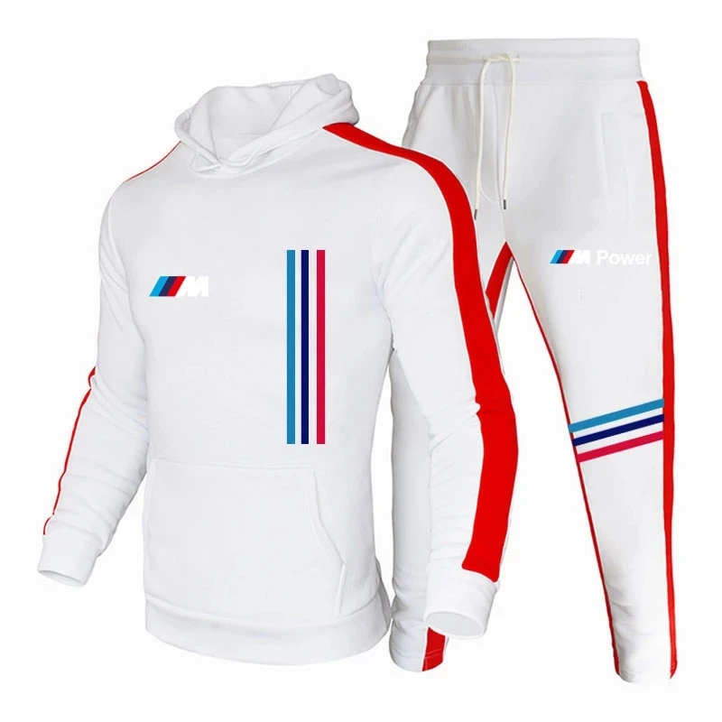 

New BMW M Men's Fleece Print Hoodie + Pants Two Pieces of Casual Sports Men's Fitness Brand Casual Clothing