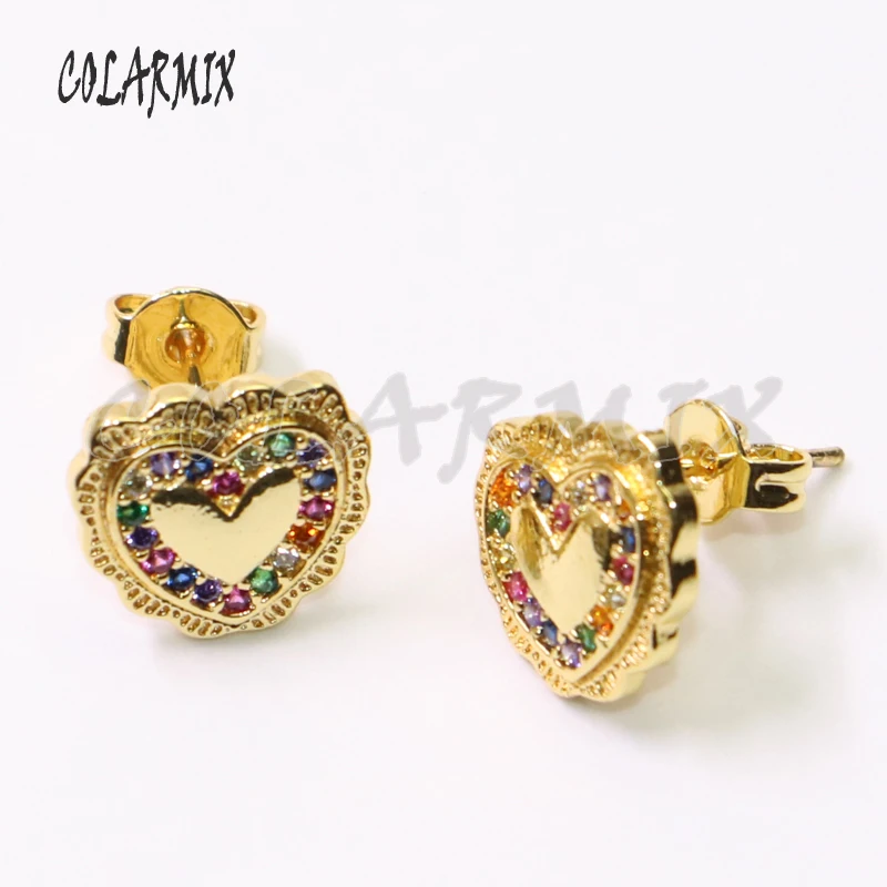 

10 pairs Heart stud earrings crystal earrings tiny stud earrings rainbow crystal stud earrings for women jewelry gift 50781