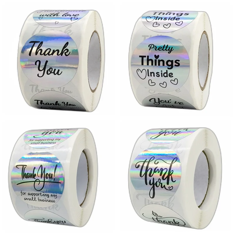 

500pcs 1Inch Rainbow Laser Thank You Stickers For Envelope Sealing Stationery Labels Handmade Wedding Gift Decoration Sticker