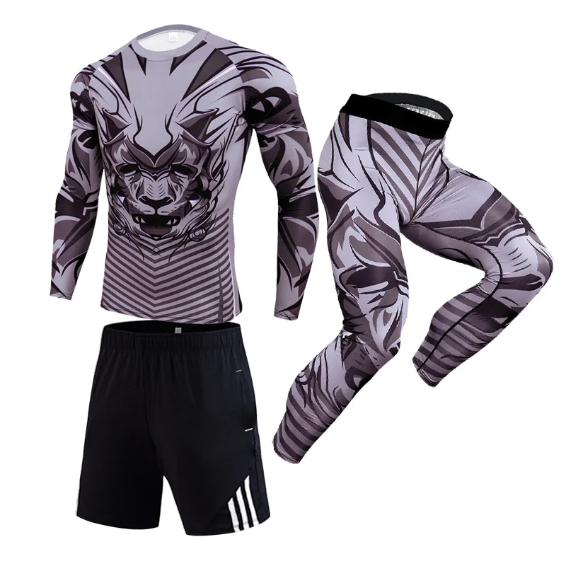 

Autumn And Winter Sport 3-piece Set Men's Sportswear Running Training Warm Base Layer Compression Tights Jogging Suit Gym 2021