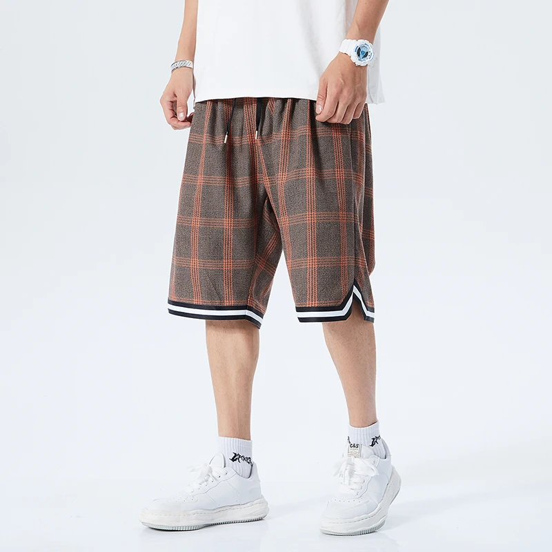 Men's Plaid Casual Shorts All-match Elastic Waist Chic Streetwear Bermudas Classic Brand 2021 Summer Loose Male Beach Shorts