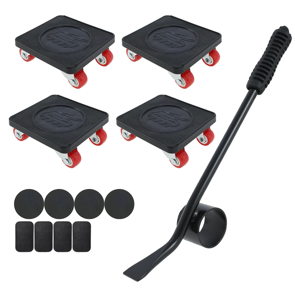 

5pcs Furniture Mover Tool Transport Lifter 4 Sliders Heavy Stuffs Moving Wheel Roller Bar Hand Tools Moving Hand Device Tools