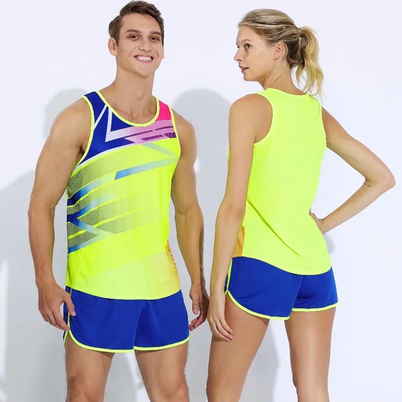

Men Women Running Sets Free Custom Name Marathon Jogging suit Vest+Shorts set Gym Racing kits Track and field Clothing Jogging