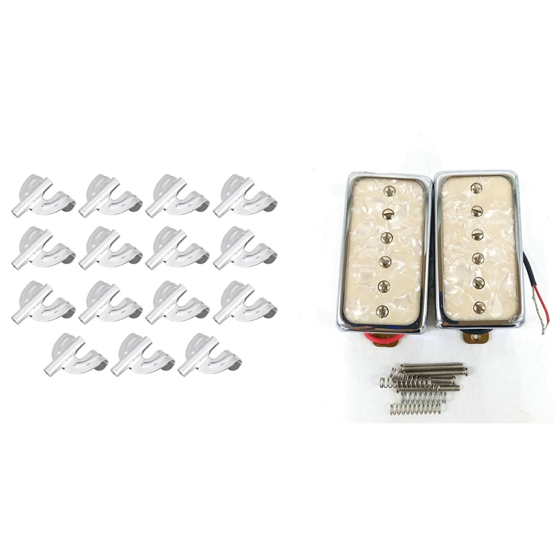 

1 Set of 2 White Pearl Electric Guitar Single Coil Bridge & Neck Pickups & Pack of 15 Metal Bass Drum Claw Hooks